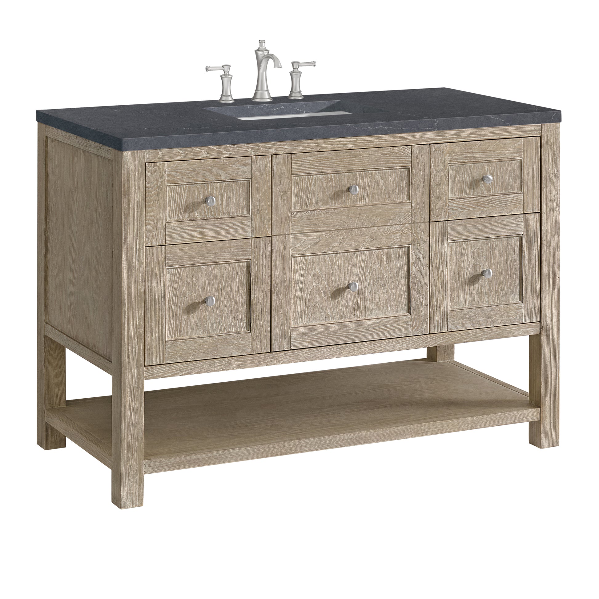 Renovate for Less Atlanta Breckenridge 48" Single Vanity, Whitewashed Oak w/ 3 CM Charcoal Soapstone Silestone Top