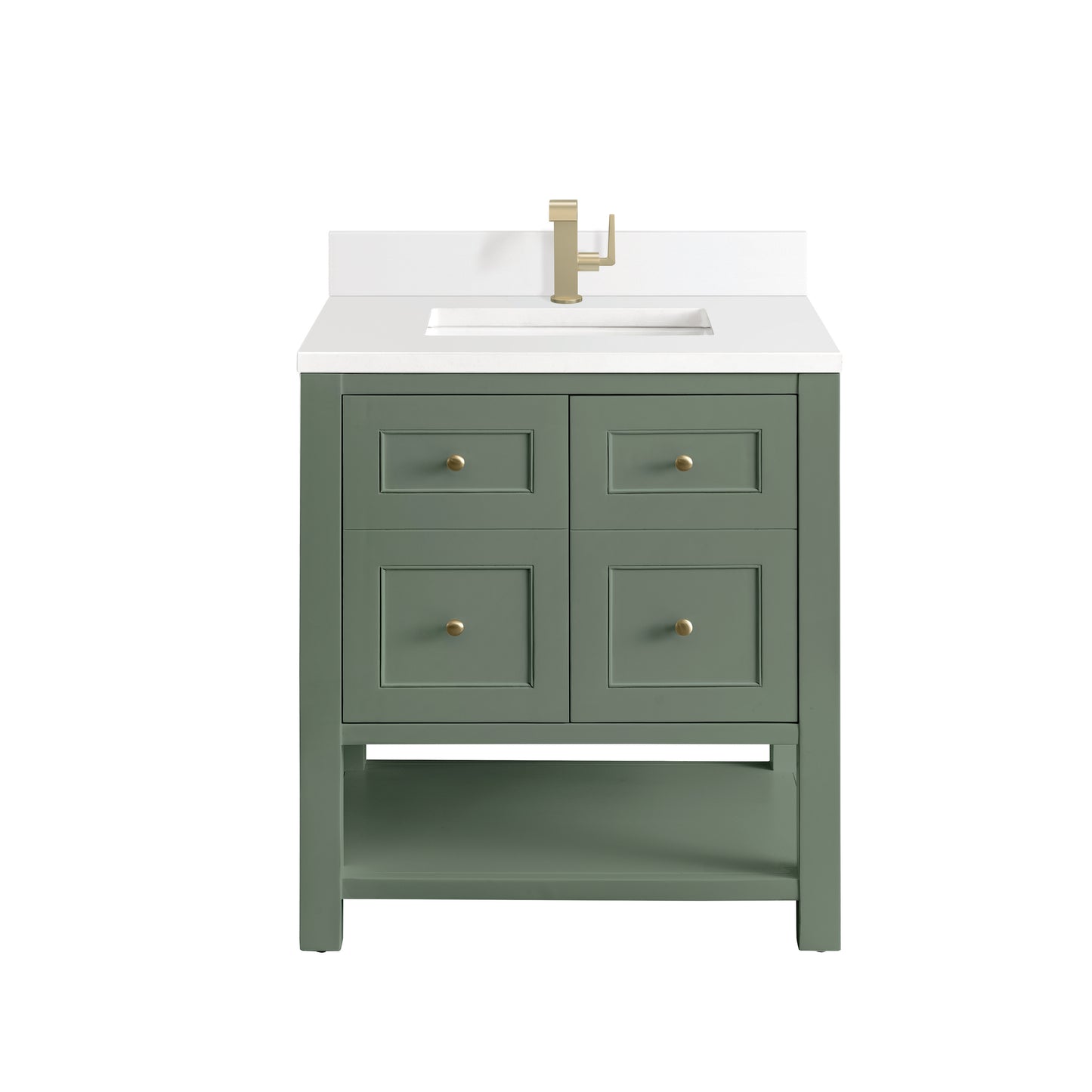 Renovate for Less Atlanta Breckenridge 30" Single Vanity, Smokey Celadon w/ Single Hole 3 CM White Zeus Top & Backsplash