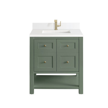 Renovate for Less Atlanta Breckenridge 30" Single Vanity, Smokey Celadon w/ Single Hole 3 CM White Zeus Top & Backsplash