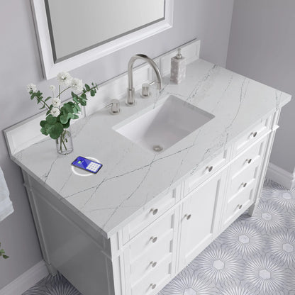 Brittany 48" Single Vanity, Bright White w/ 3 CM Ethereal Noctis Silestone Top w/FreePower Wireless Charger