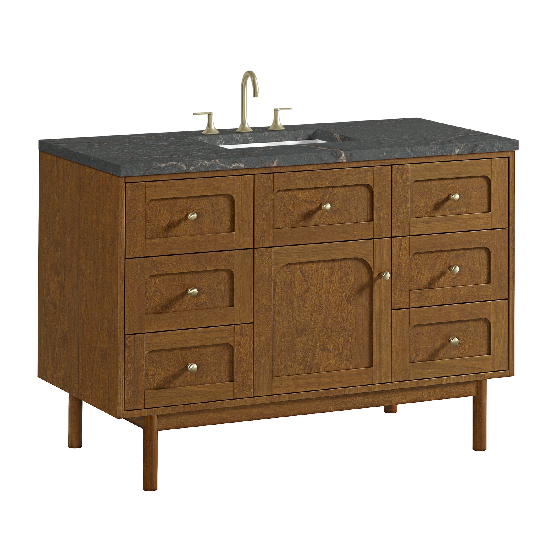 Renovate for Less Atlanta Laurent 48" Single Vanity, Honey Oak w/ 3 CM Parisien Bleu Silestone Top