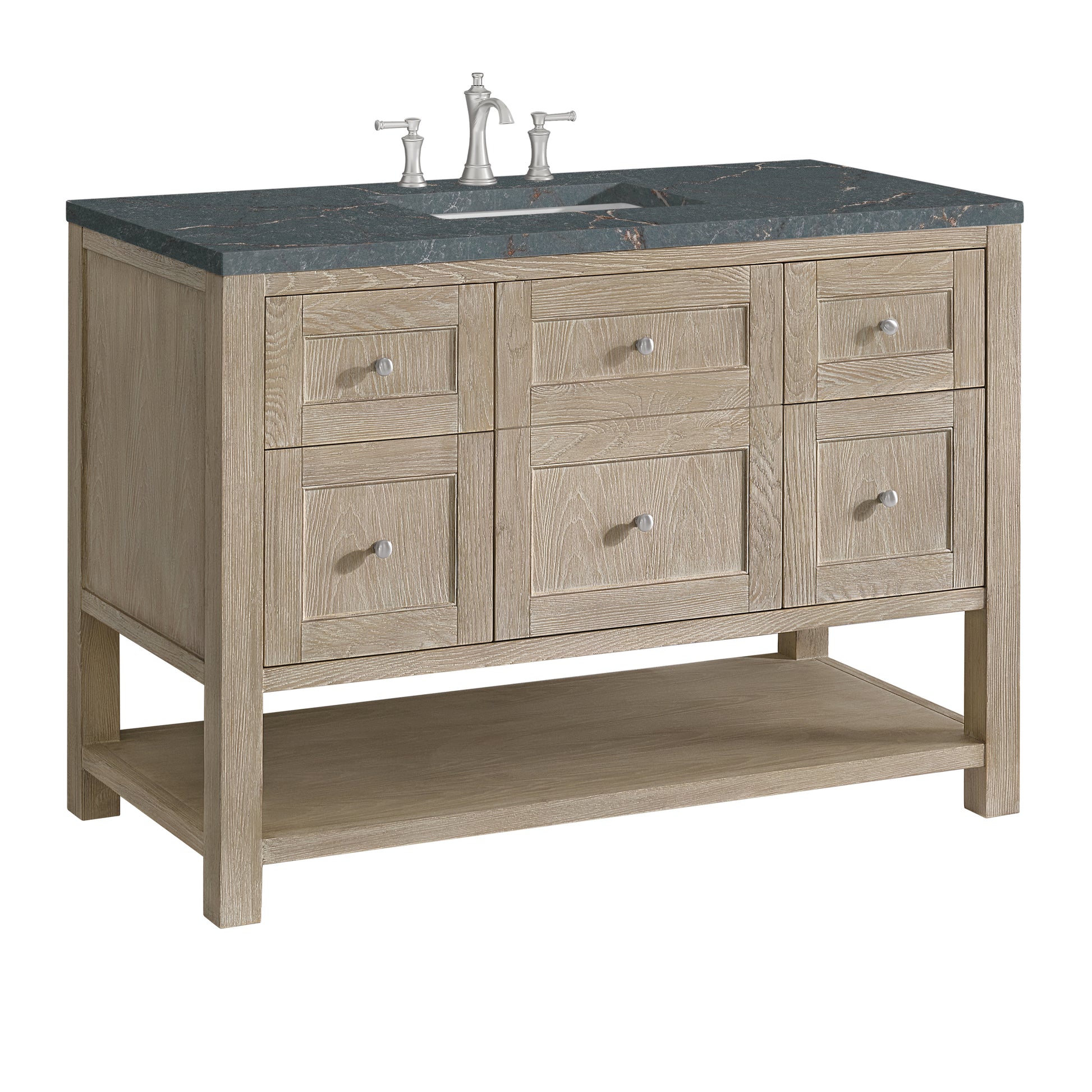 Renovate for Less Atlanta Breckenridge 48" Single Vanity, Whitewashed Oak w/ 3 CM Parisien Bleu Silestone Top
