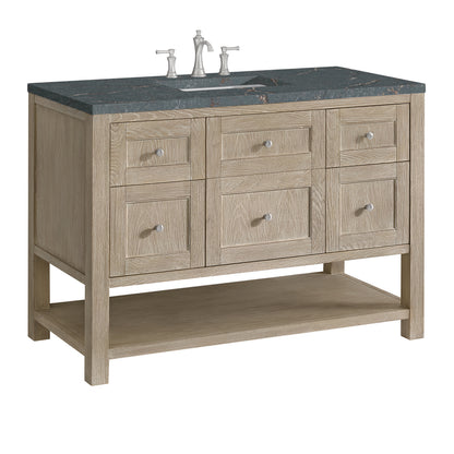 Renovate for Less Atlanta Breckenridge 48" Single Vanity, Whitewashed Oak w/ 3 CM Parisien Bleu Silestone Top
