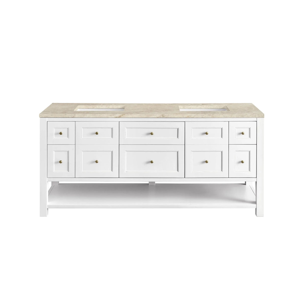 Breckenridge 72" Double Vanity, Bright White, w/ 3 CM Tajnar Eclos Top w/FreePower Wireless Charger