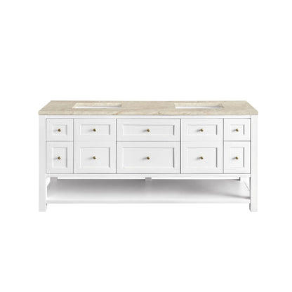 Breckenridge 72" Double Vanity, Bright White, w/ 3 CM Tajnar Eclos Top w/FreePower Wireless Charger