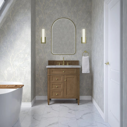 Brittany 30" Single Vanity, Pecan w/ 3 CM Victorian Silver Silestone Top