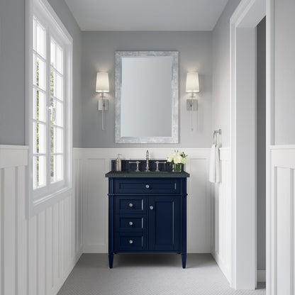 Renovate for Less Atlanta Brittany 30" Single Vanity, Victory Blue w/ 3 CM Charcoal Soapstone Silestone Top