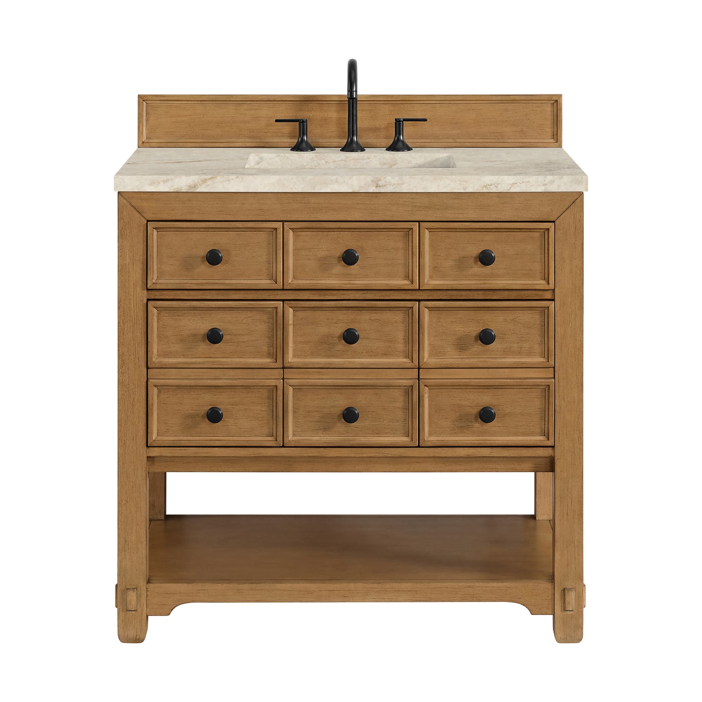 Renovate for Less Atlanta Malibu 36" Single Vanity, Amber Birch, w/ 3 CM Tajnar Eclos Top