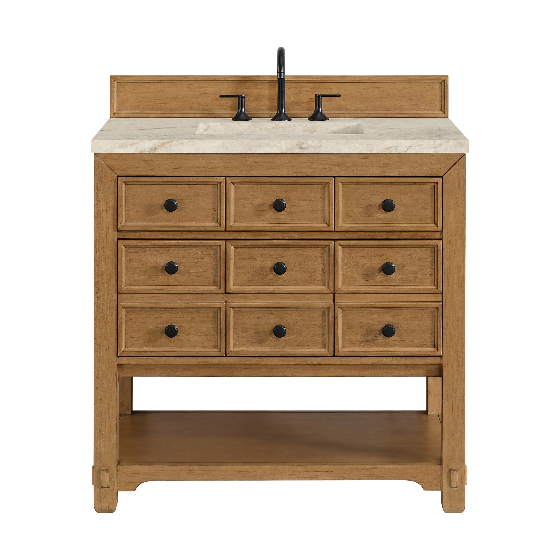 Renovate for Less Atlanta Malibu 36" Single Vanity, Amber Birch, w/ 3 CM Tajnar Eclos Top