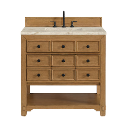 Renovate for Less Atlanta Malibu 36" Single Vanity, Amber Birch, w/ 3 CM Tajnar Eclos Top