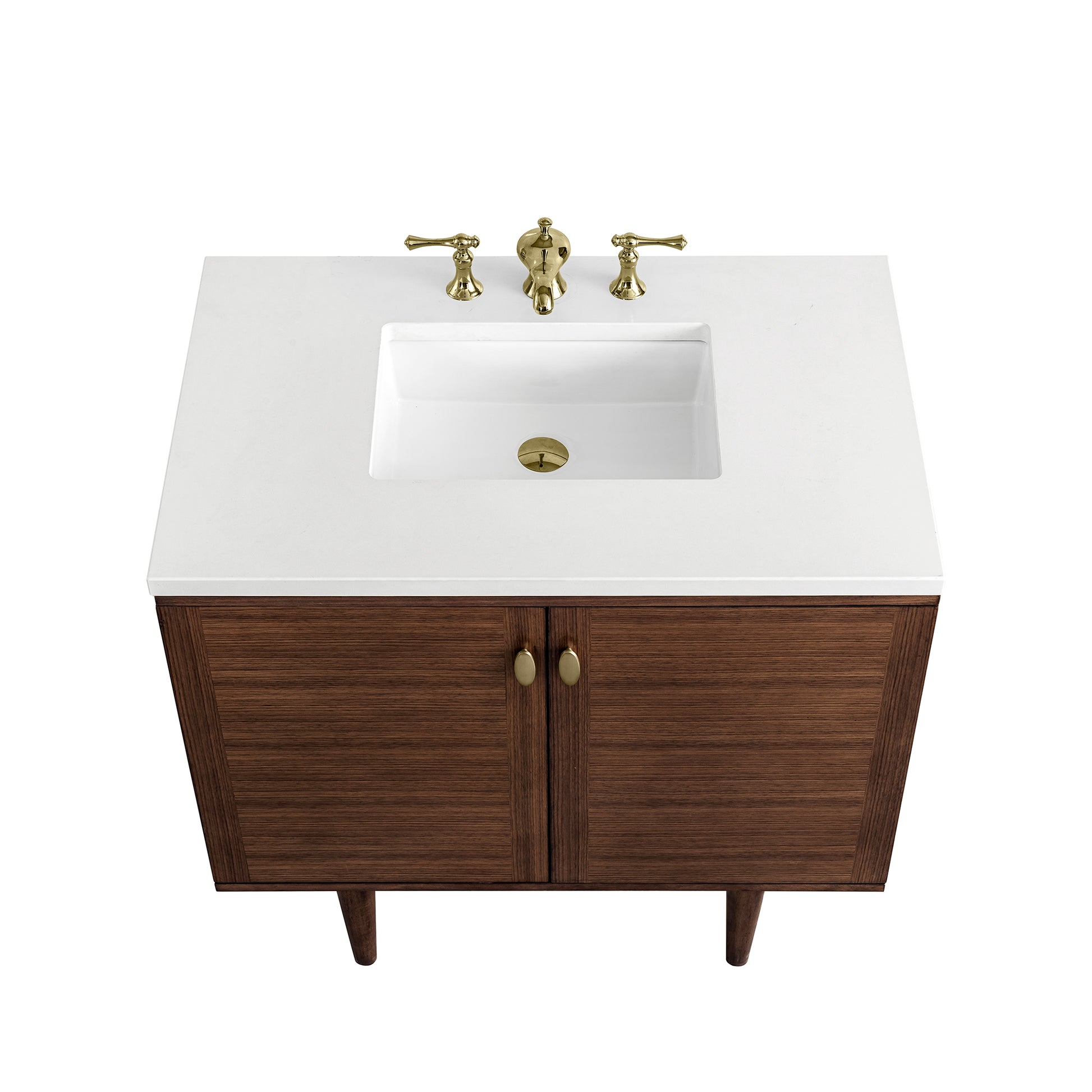Renovate for Less Atlanta Amberly 36" Single Vanity, Mid-Century Walnut w/ 3 CM White Zeus Top