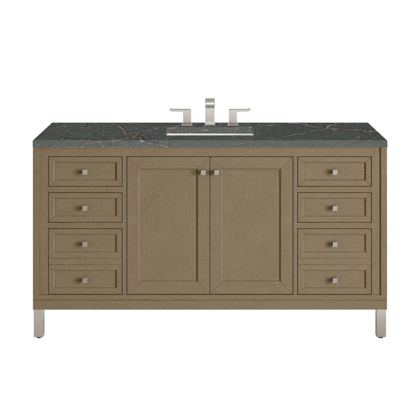 Renovate for Less Atlanta Chicago 60" Single Vanity, Walnut Whisper, w/ 3 CM Parisien Bleu Silestone® Top