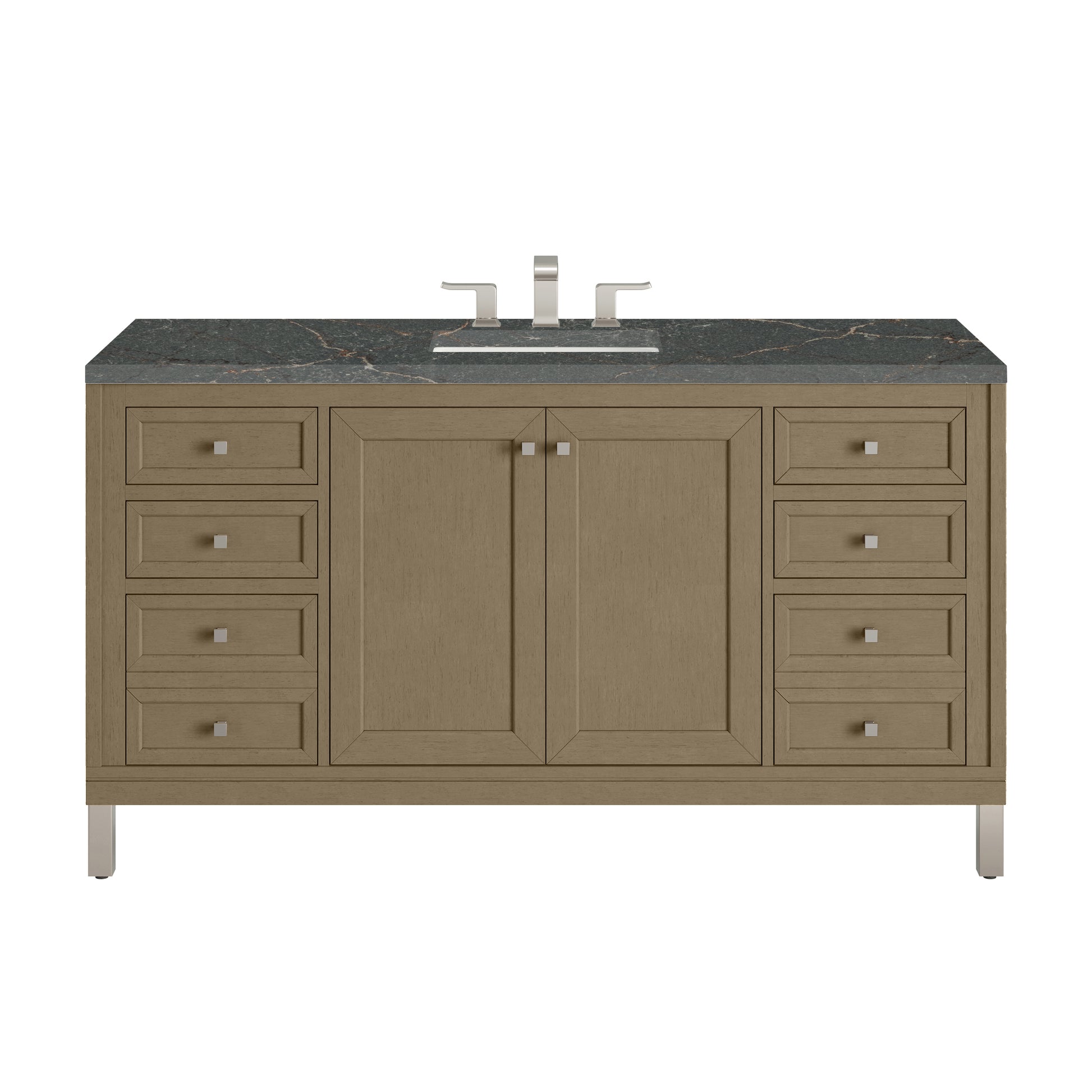 Renovate for Less Atlanta Chicago 60" Single Vanity, Walnut Whisper, w/ 3 CM Parisien Bleu Silestone® Top