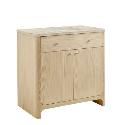 Renovate for Less Atlanta Gracyn 36" Single Vanity, Coastal Driftwood, w/ 3 CM Tajnar Eclos Widespread Top