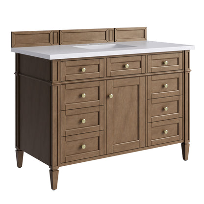 Renovate for Less Atlanta Brittany 48" Single Vanity, Pecan w/ 3 CM White Zeus Silestone Top