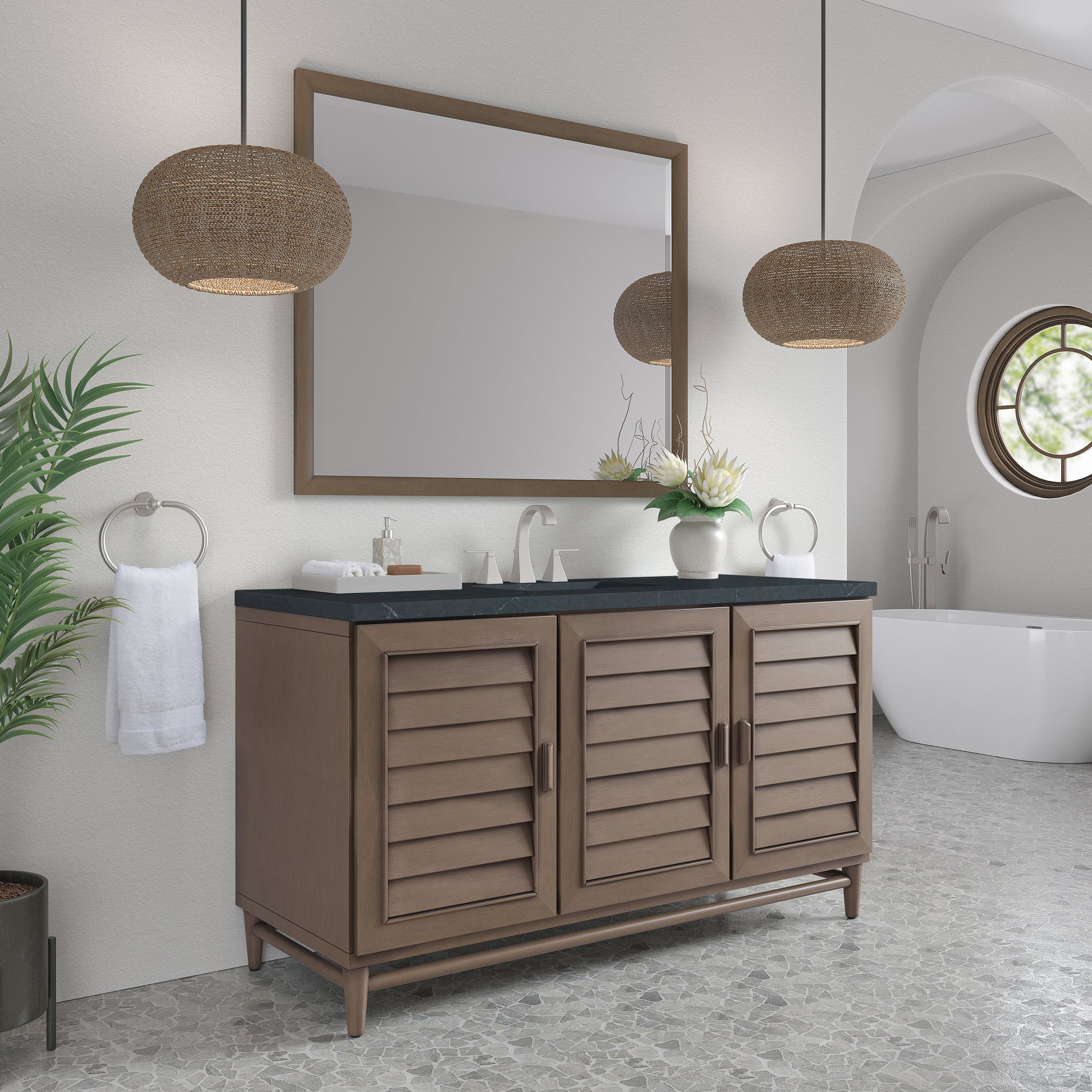 Renovate for Less Atlanta Portland 60" Single Vanity Whitewashed Walnut w/ 3 CM Charcoal Soapstone Silestone Top