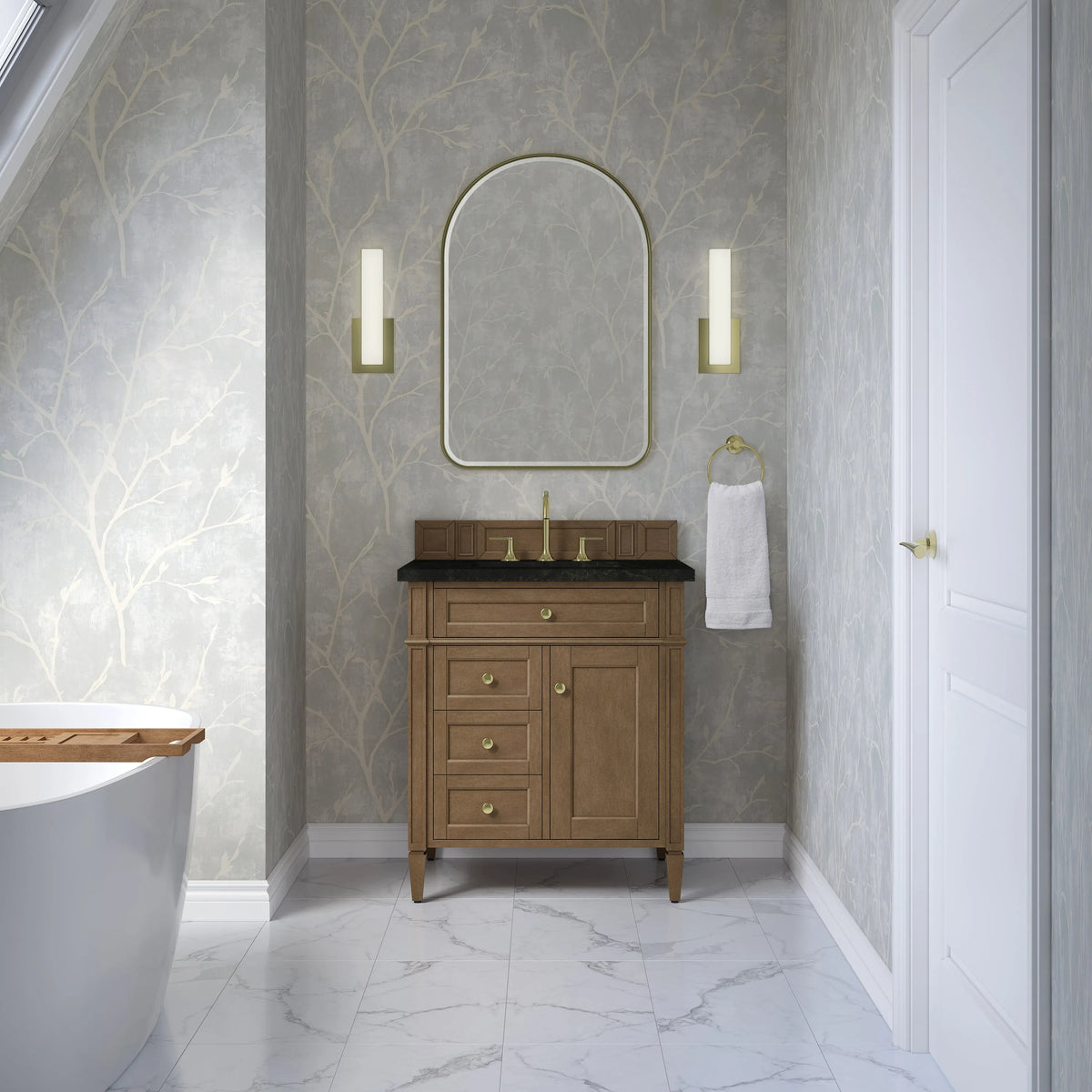 Brittany 30" Single Vanity, Pecan w/ 3 CM Phantome Eclos Top