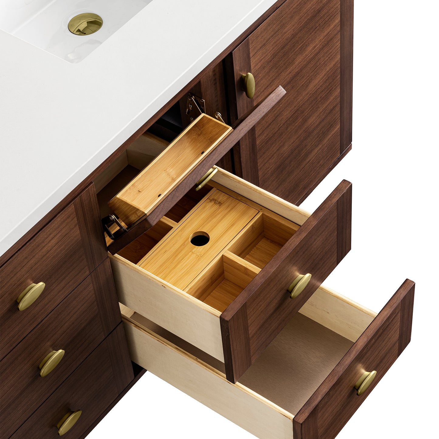 Renovate for Less Atlanta Amberly 60" Double Vanity, Mid-Century Walnut w/ 3 CM Lime Delight Top