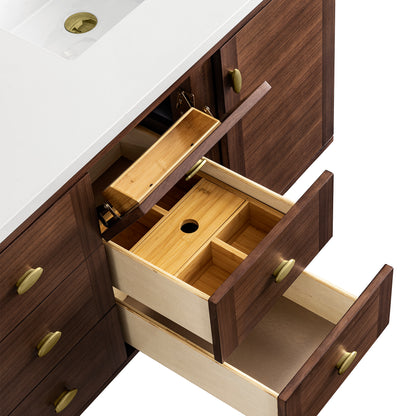 Renovate for Less Atlanta Amberly 60" Double Vanity, Mid-Century Walnut w/ 3 CM Ethereal Noctis Top