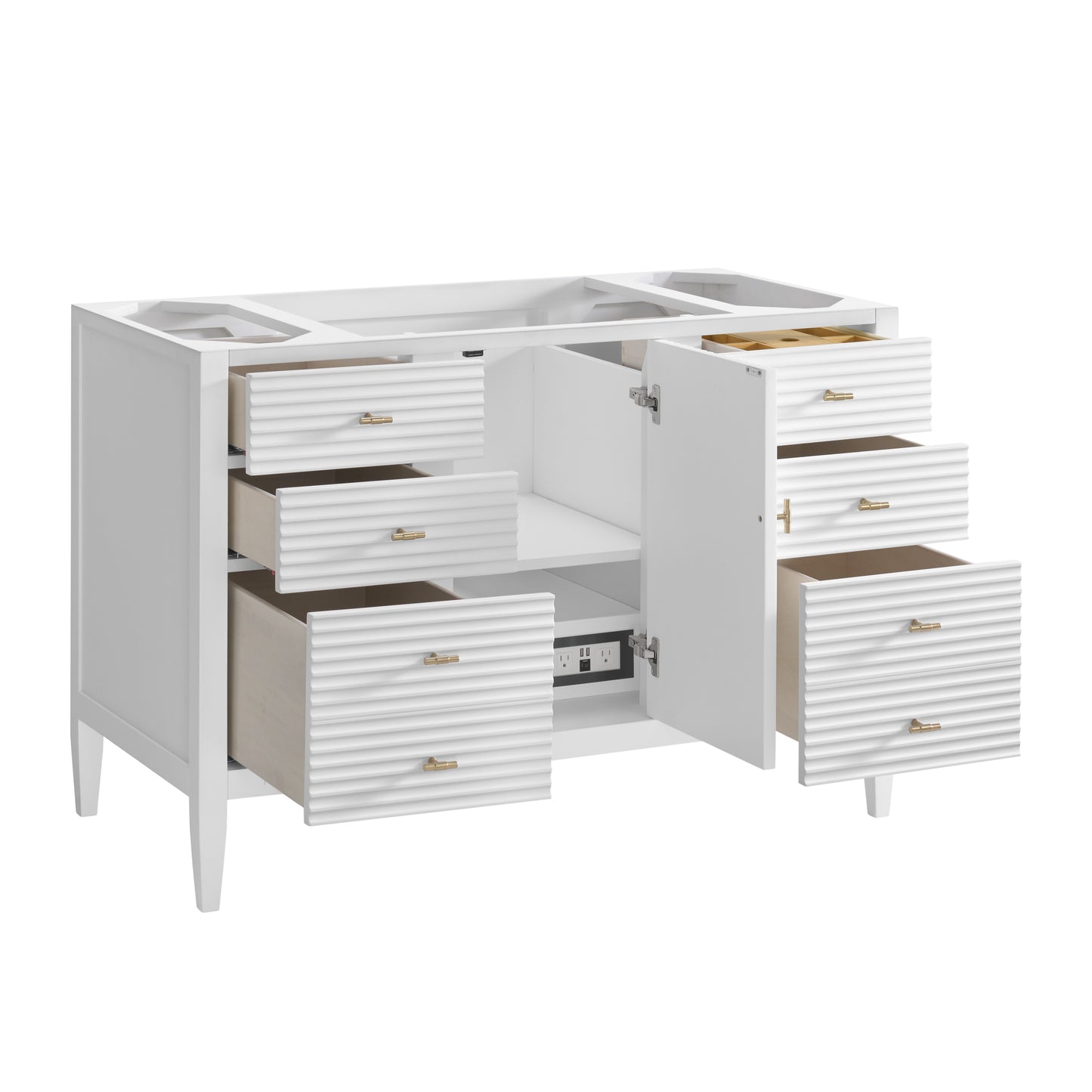 Renovate for Less Atlanta Myrrin 48" Single Vanity, Bright White w/ 3 CM Parisien Bleu Silestone Top w/FreePower Wireless Charger