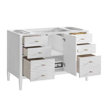 Renovate for Less Atlanta Myrrin 48" Single Vanity, Bright White w/ 3 CM Parisien Bleu Silestone Top w/FreePower Wireless Charger