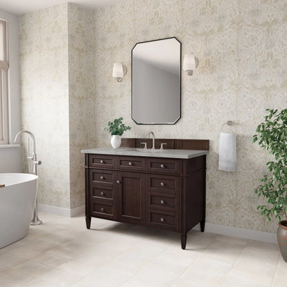 Brittany 48" Single Vanity, Burnished Mahogany w/ 3 CM Victorian Silver Silestone Top