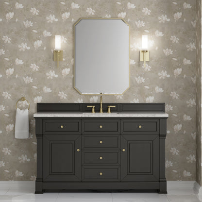 Renovate for Less Atlanta Brookfield 60" Single Vanity, Black Onyx w/3CM Eternal Jasmine Pearl Silestone Top w/ FreePower Wireless Charger