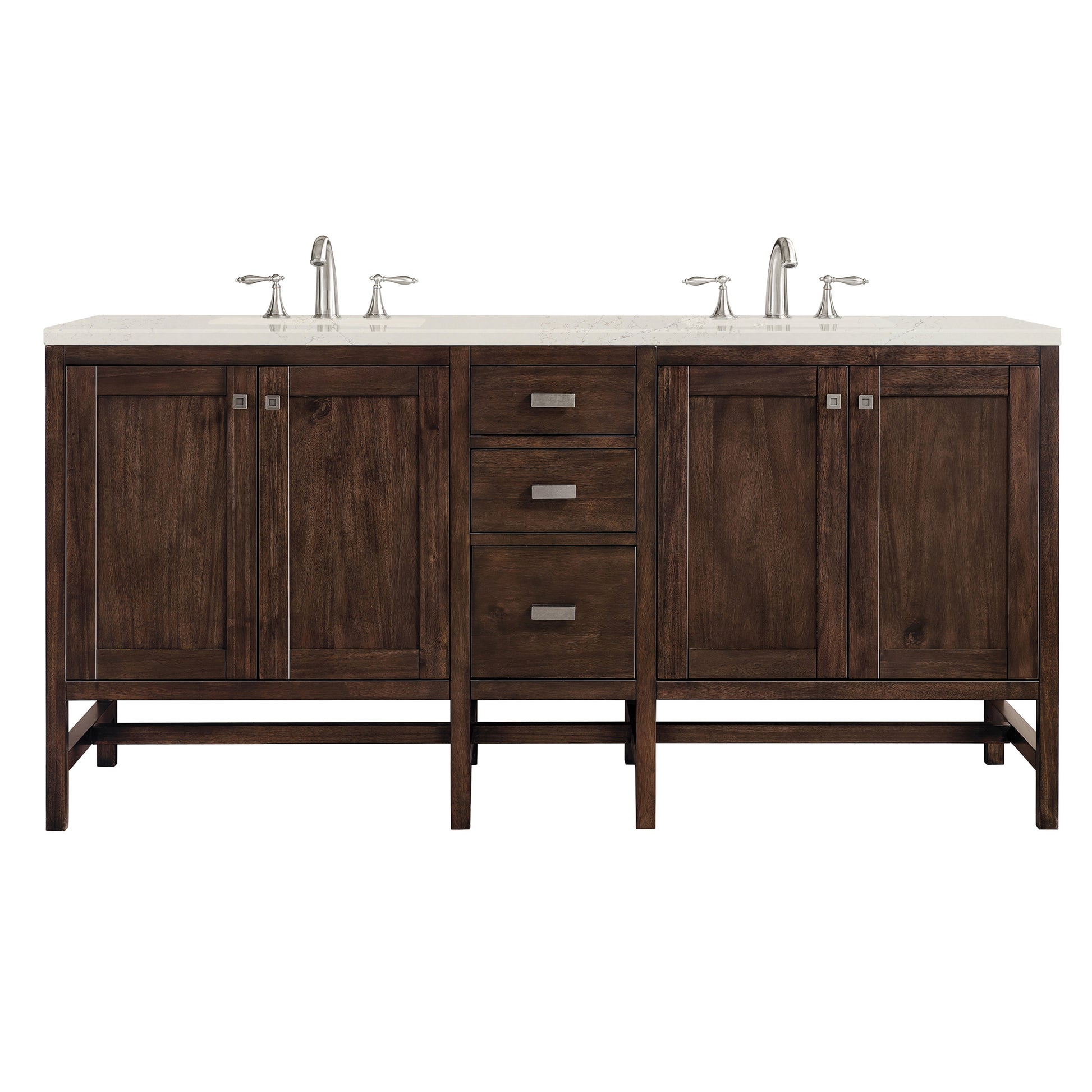 Renovate for Less Atlanta Addison 72" Double Vanity, Mid-Century Acacia, w/ 3 CM Siberian Silestone Top