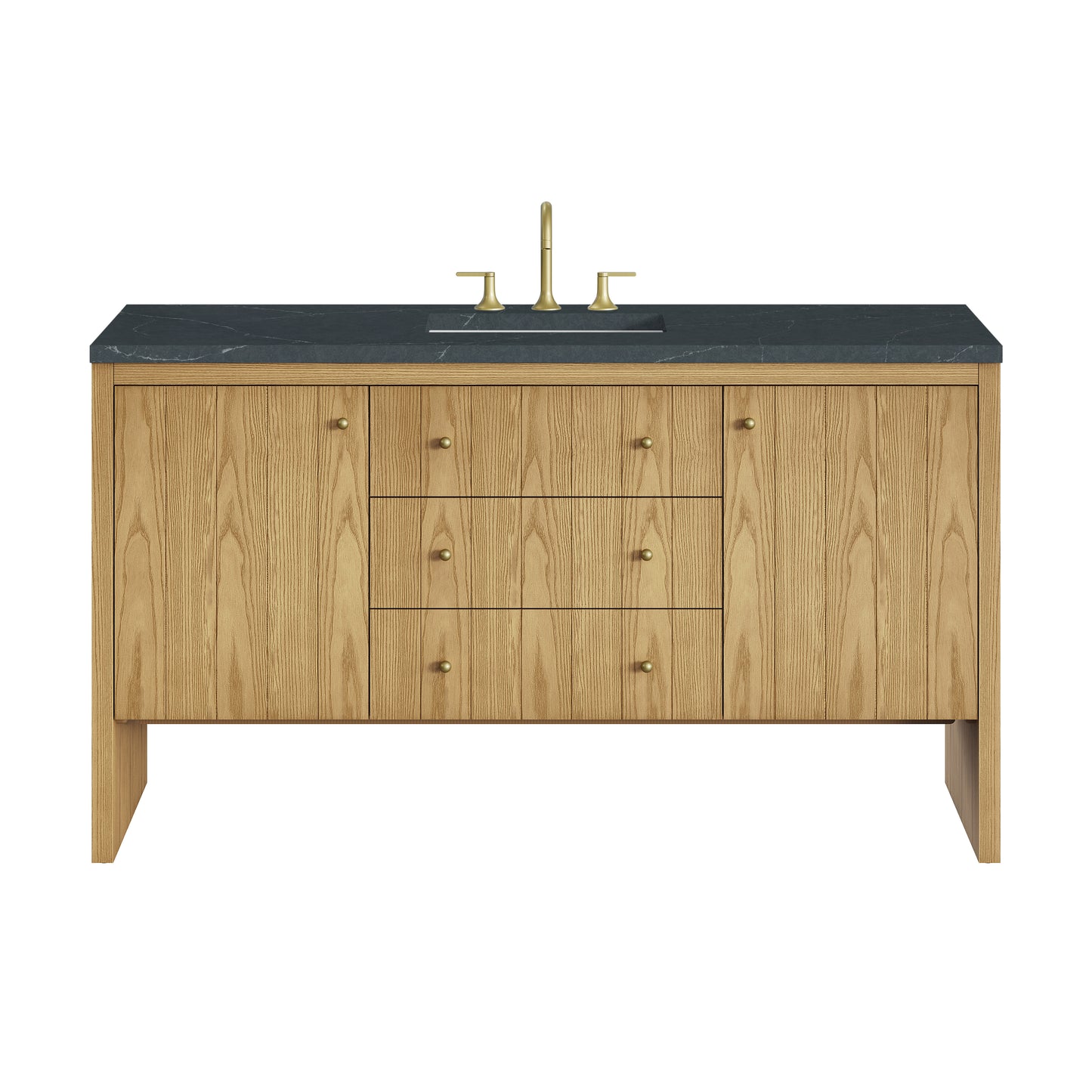 Renovate for Less Atlanta Hudson 60" Single Vanity, Light Natural Oak w/ 3 CM Charcoal Soapstone Top