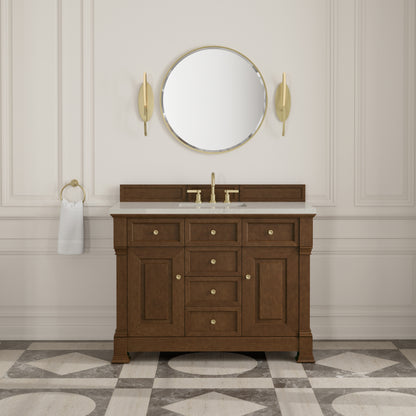 Renovate for Less Atlanta Brookfield 48" Single Vanity, Honey Oak, w/ 3 CM Siberian Silestone Top