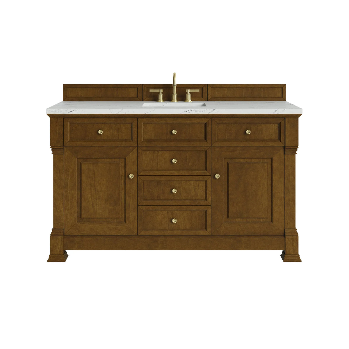 Brookfield 60" Single Vanity, Honey Oak w/ 3 CM Ethereal Noctis Silestone Top w/ FreePower Wireless Charger
