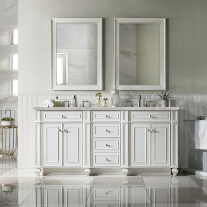 Renovate for Less Atlanta Bristol 72" Double Vanity, Bright White w/ 3 CM Victorian Silver Silestone Top w/FreePower Wireless Charger