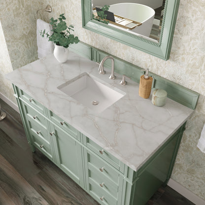 Renovate for Less Atlanta Brittany 48" Single Vanity, Sage Green w/ 3 CM Victorian Silver Silestone Top