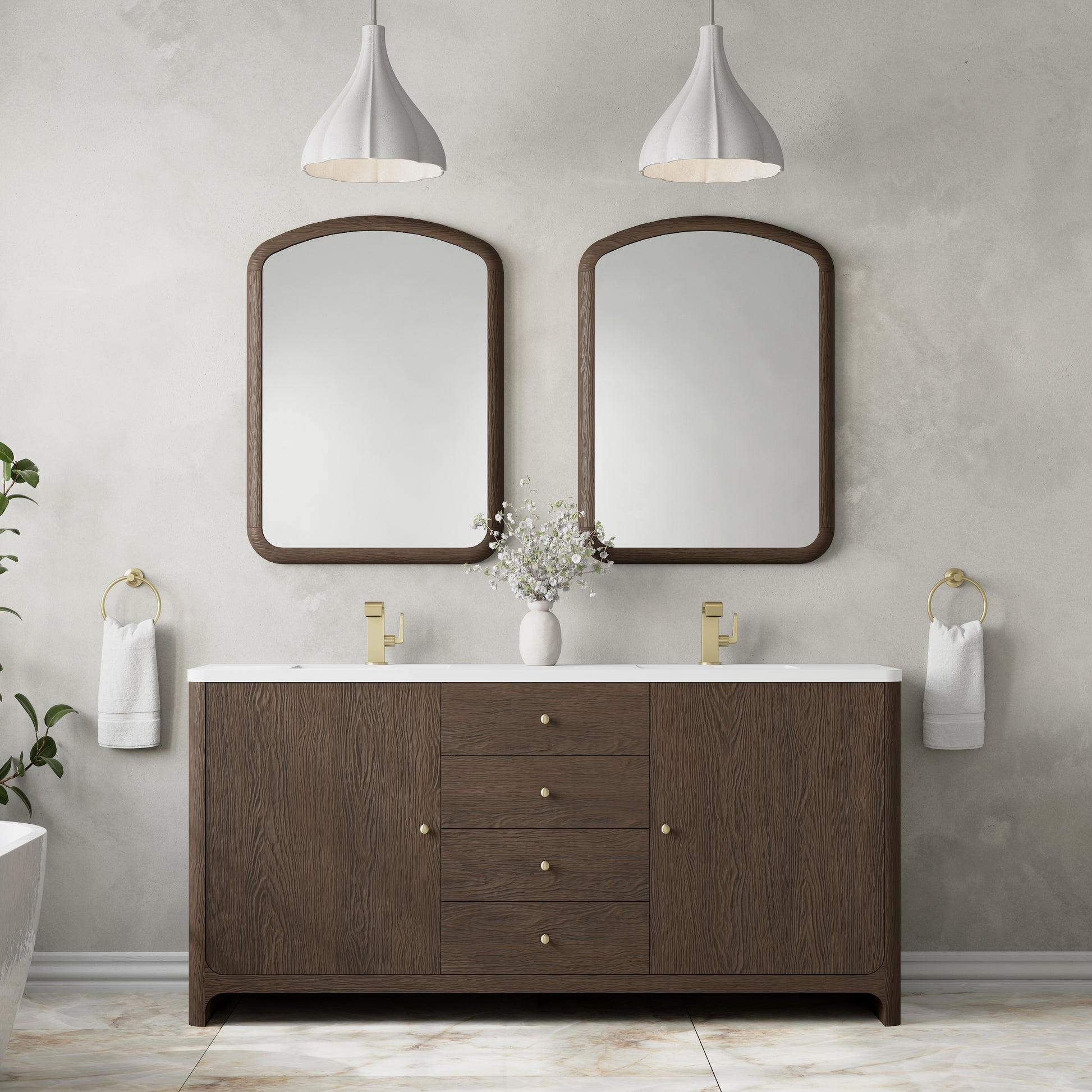 Renovate for Less Atlanta Gracyn 72" Double Vanity, Sable, w/ 3 CM White Zeus Quartz Top