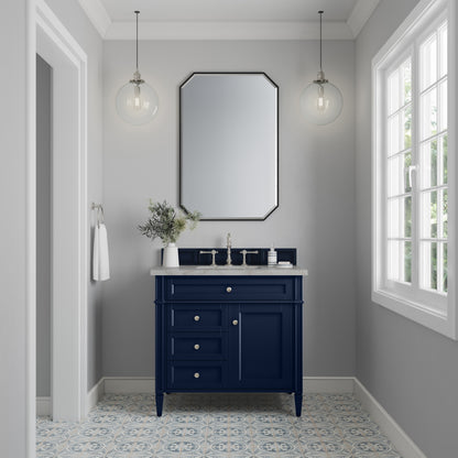 Renovate for Less Atlanta Brittany 36" Single Vanity, Victory Bleu w/ 3 CM Victorian Silver Silestone Top