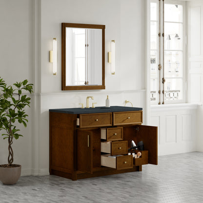 Renovate for Less Atlanta Bellshire 48" Single Vanity, Honey Oak w/ 3 CM Charcoal Soapstone Silestone Top