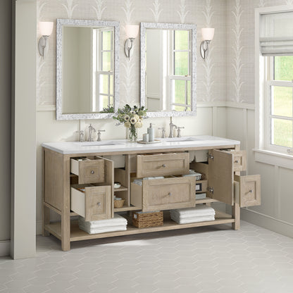 Renovate for Less Atlanta Breckenridge 72" Double Vanity, Whitewashed Oak w/ 3 CM White Zeus Silestone Top