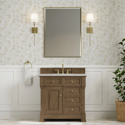 Brookfield 36" Single Vanity, Pecan w/3 CM Eternal Jasmine Pearl Silestone Top
