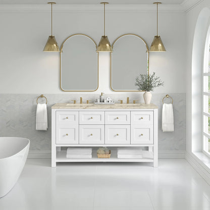 Breckenridge 60" Double Vanity, Bright White, w/ 3 CM Tajnar Eclos Top w/FreePower Wireless Charger