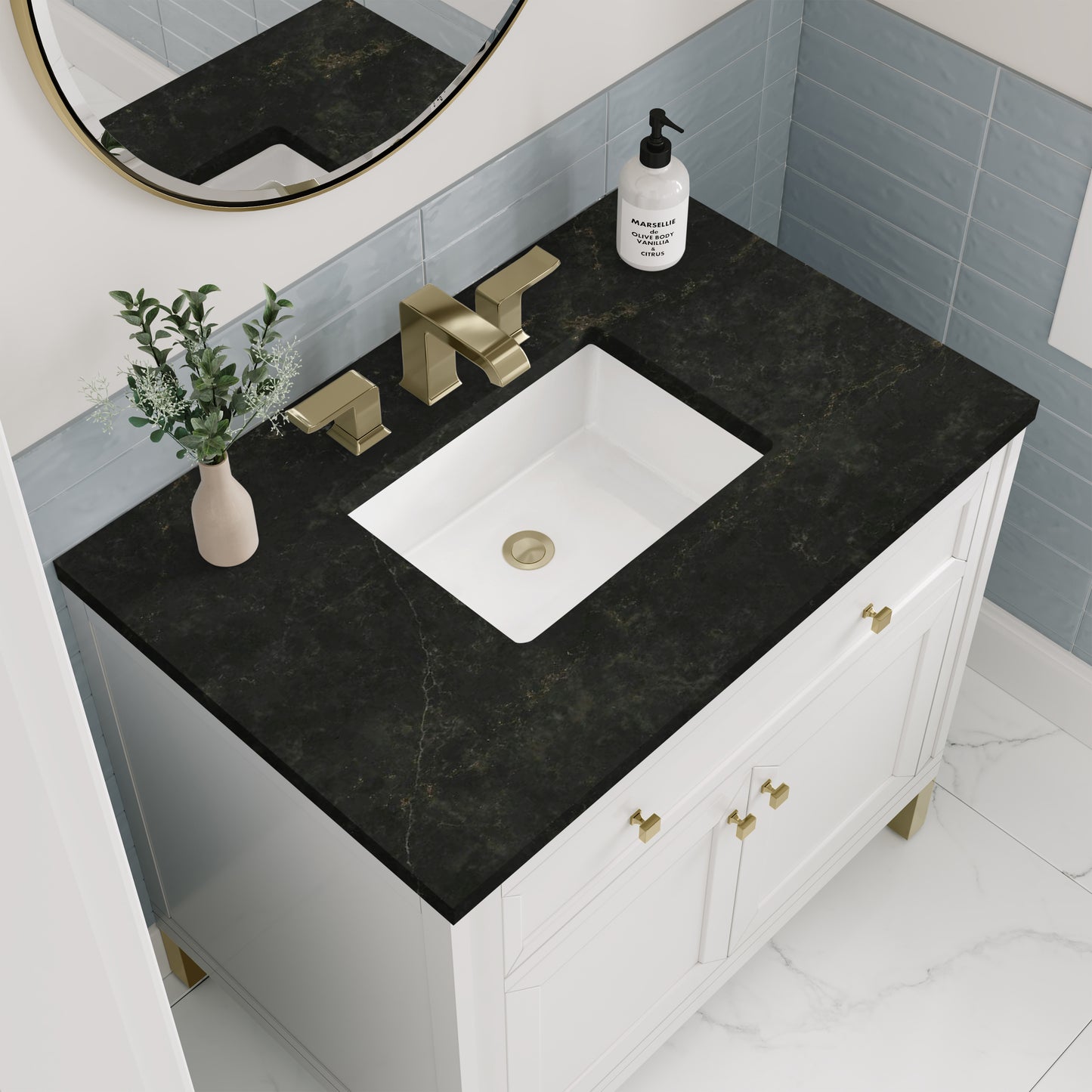 Renovate for Less Atlanta Chicago 36" Single Vanity, Glossy White, w/ 3 CM Phantome Eclos Top