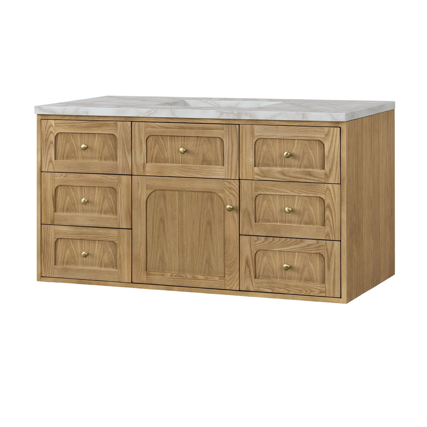 Renovate for Less Atlanta Laurent 48" Single Vanity, Light Natural Oak w/ 3 CM Victorian Silver Top w/FreePower Wireless Charger