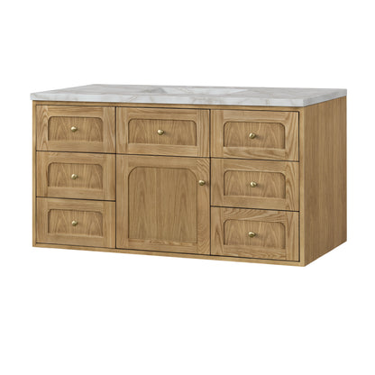 Renovate for Less Atlanta Laurent 48" Single Vanity, Light Natural Oak w/ 3 CM Victorian Silver Top w/FreePower Wireless Charger