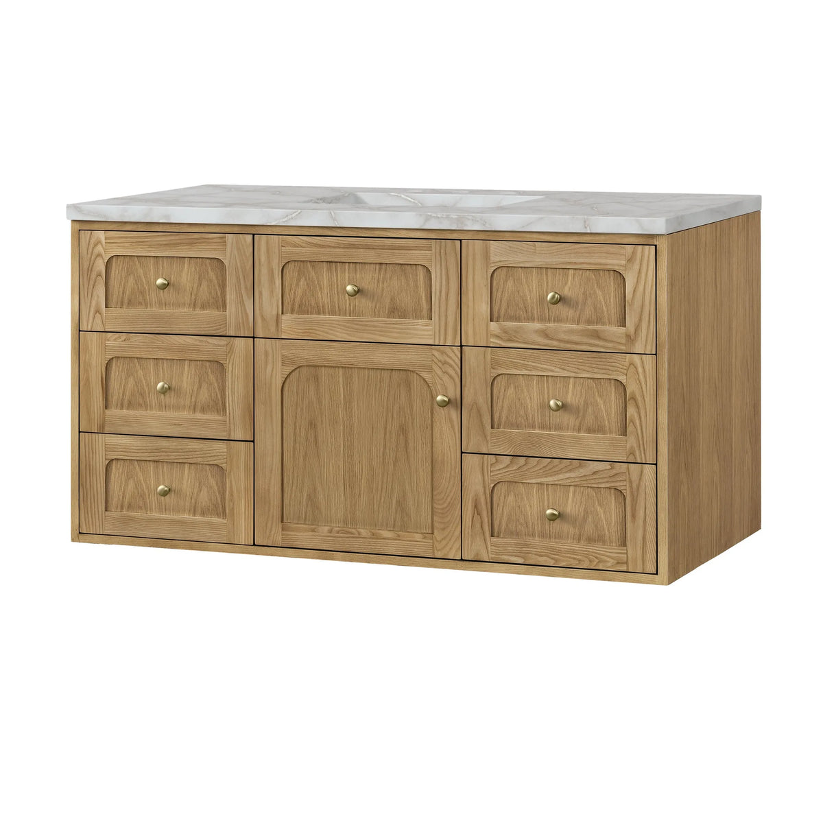 Laurent 48" Single Vanity, Light Natural Oak w/ 3 CM Victorian Silver Top w/FreePower Wireless Charger