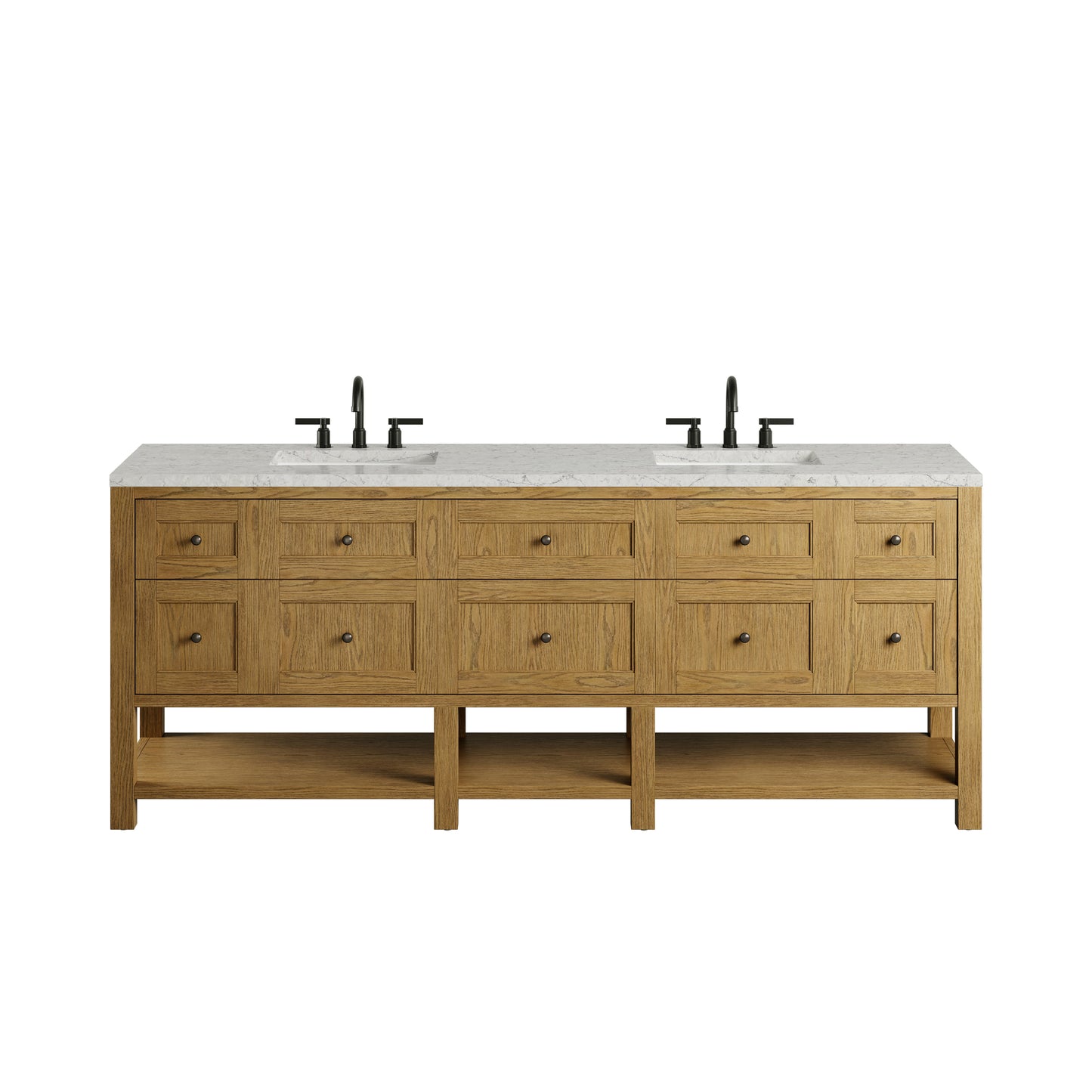 Renovate for Less Atlanta Breckenridge 84" Double Vanity, Light Natural Oak w/ 3 CM Eternal Jasmine Pearl Top w/FreePower Wireless Charger