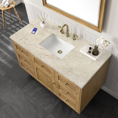 Laurent 48" Single Vanity, Light Natural Oak, w/ 3 CM Tajnar Eclos Top w/FreePower Wireless Charger