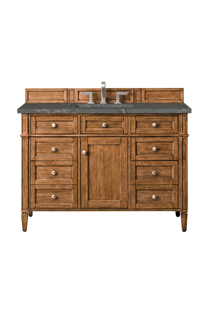 Renovate for Less Atlanta Brittany 48" Single Vanity, Saddle Brown w/ 3 CM Parisien Bleu Silestone Top