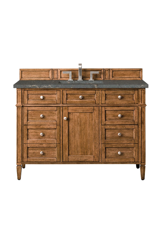 Brittany 48" Single Vanity, Saddle Brown w/ 3 CM Parisien Bleu Silestone Top