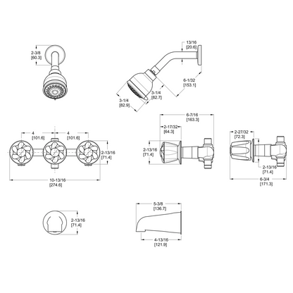 Bedford 3-Handle Tub & Shower Trim with Valve