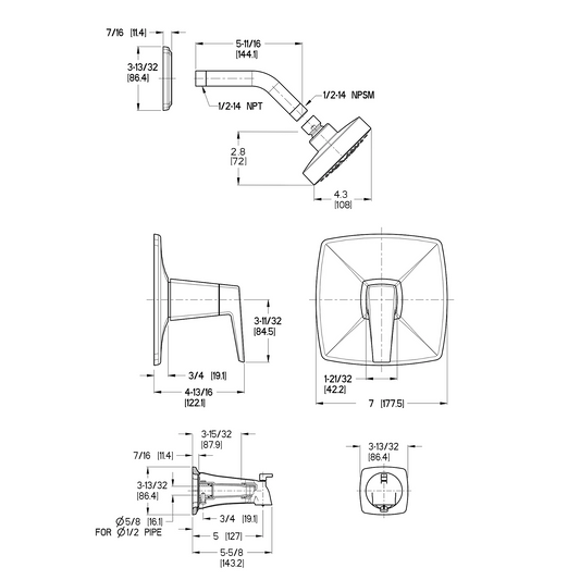 Arkitek Tub and Shower Trim Kit with Single Function Shower Head, without Valve