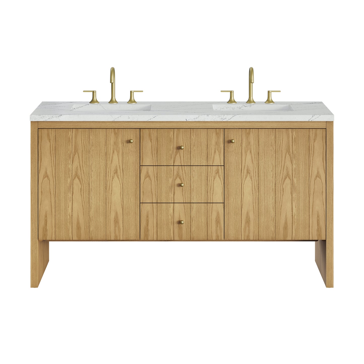 Renovate for Less Atlanta Hudson 60" Double Vanity, Light Natural Oak w/ 3 CM Ethereal Noctis Top w/FreePower Wireless Charger
